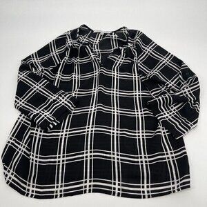 Collective Concepts Blouse Small Womens Black White Plaid Roll Tab Sleeve Casual